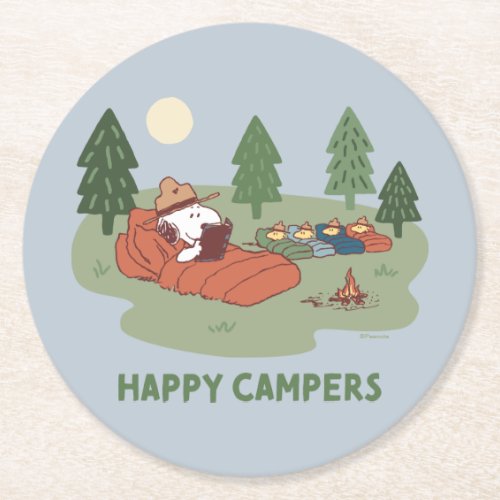 Peanuts  Snoopy  Woodstock Happy Campers Round Paper Coaster