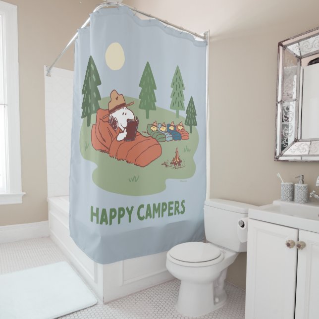 Peanuts | Snoopy & Woodstock Happy Campers Shower Curtain (In Situ)
