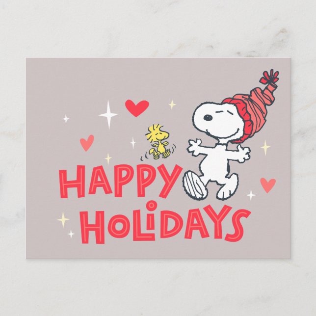 Peanuts | Snoopy & Woodstock Happy Holidays Holiday Postcard (Front)