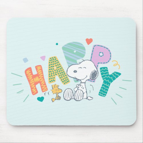 Peanuts  Snoopy  Woodstock Happy Mouse Pad