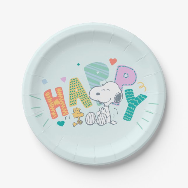 Peanuts | Snoopy & Woodstock Happy Paper Plates (Front)