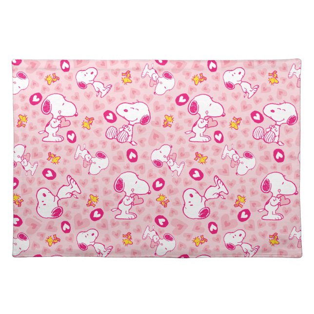 Peanuts | Snoopy & Woodstock Heart Pattern Cloth Placemat (Front)