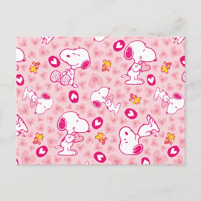 Peanuts | Snoopy & Woodstock Heart Pattern Postcard (Front)
