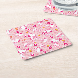 Peanuts Snoopy & Woodstock Heart Pattern Square Paper Coaster