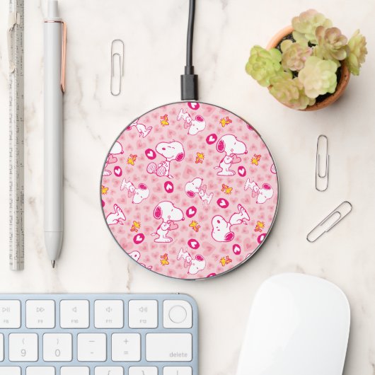 Peanuts | Snoopy & Woodstock Heart Pattern Wireless Charger (Desk)