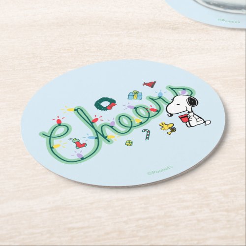 Peanuts  Snoopy  Woodstock Holiday Cheers Round Paper Coaster