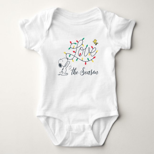 Peanuts | Snoopy & Woodstock Holiday Decorating Baby Bodysuit (Front)