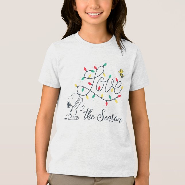 Peanuts | Snoopy & Woodstock Holiday Decorating Tri-Blend Shirt (Front)