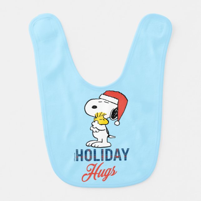 Peanuts | Snoopy & Woodstock Holiday Hugs Baby Bib (Front)