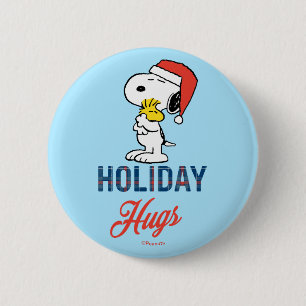 Peanuts Snoopy & Woodstock Holiday Hugs Button