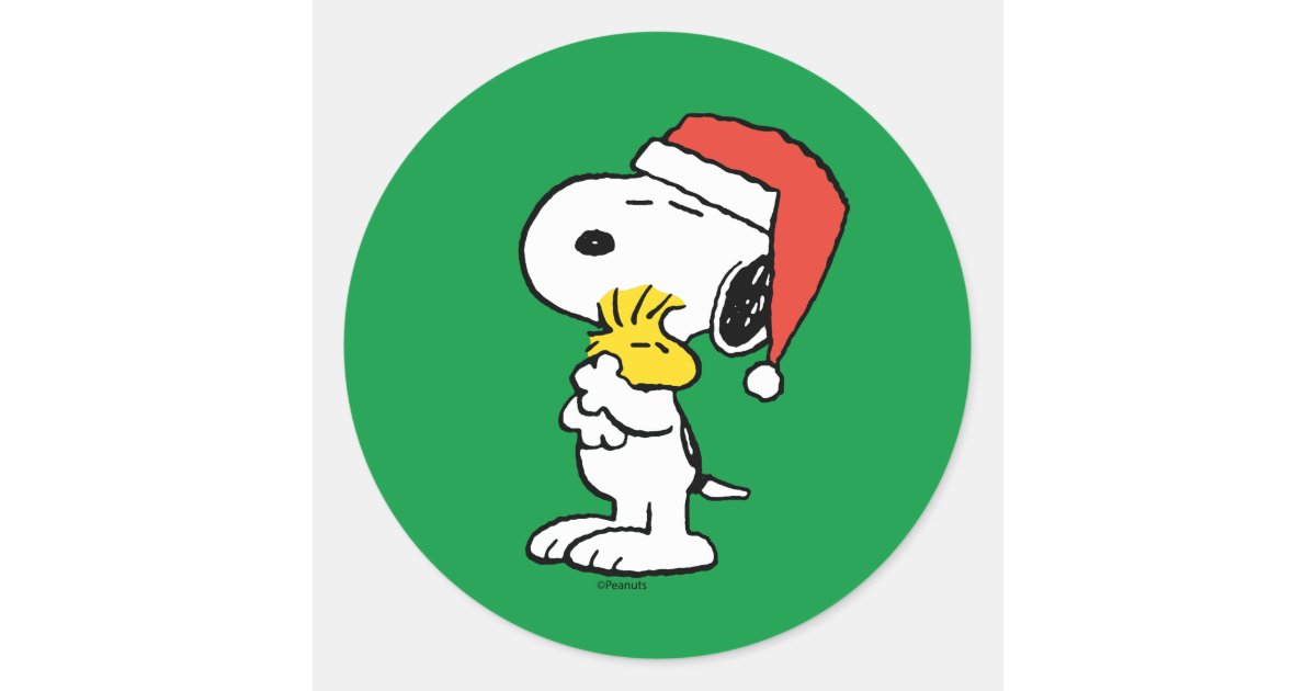 Peanuts | Snoopy & Woodstock Holiday Hugs Classic Round Sticker | Zazzle