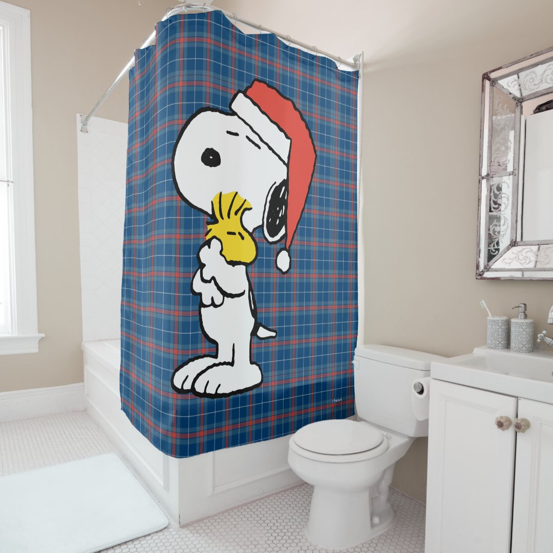 Peanuts Snoopy & Woodstock Holiday Hugs Shower Curtain Zazzle