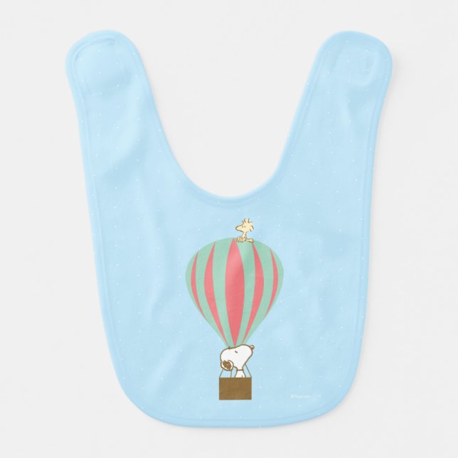 Peanuts | Snoopy & Woodstock Hot Air Balloon Baby Bib (Front)