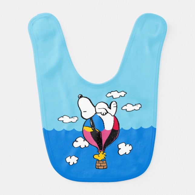 Peanuts | Snoopy & Woodstock Hot Air Balloon Baby Bib (Front)