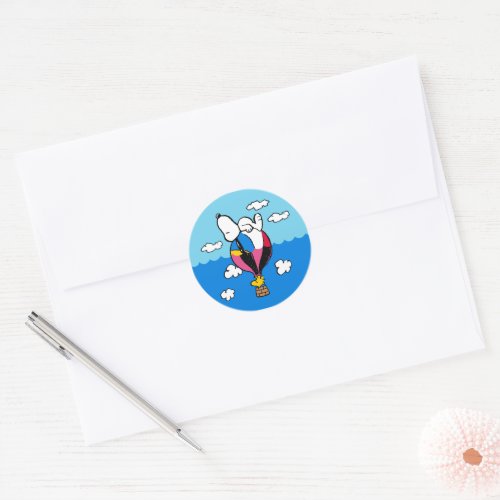 Peanuts  Snoopy  Woodstock Hot Air Balloon Classic Round Sticker