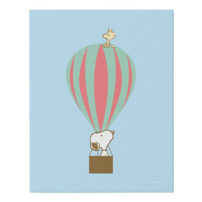 Peanuts | Snoopy & Woodstock Hot Air Balloon Faux Canvas Print (Front)