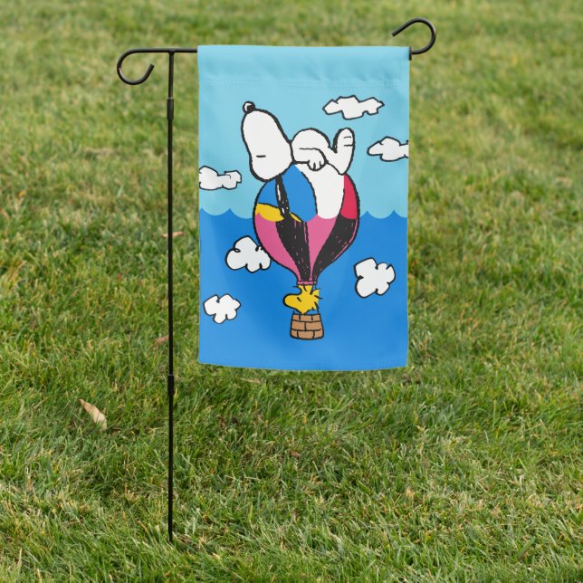 Peanuts | Snoopy & Woodstock Hot Air Balloon Garden Flag (In SItu)