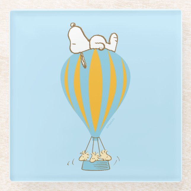Peanuts | Snoopy & Woodstock Hot Air Balloon Glass Coaster (Front)