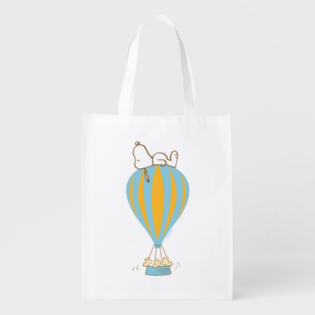 Peanuts | Snoopy & Woodstock Hot Air Balloon Grocery Bag (Front)