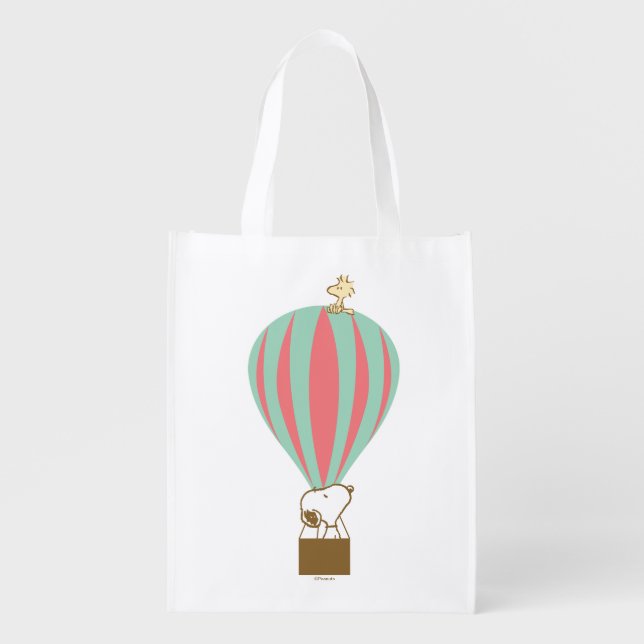 Peanuts | Snoopy & Woodstock Hot Air Balloon Grocery Bag (Front)