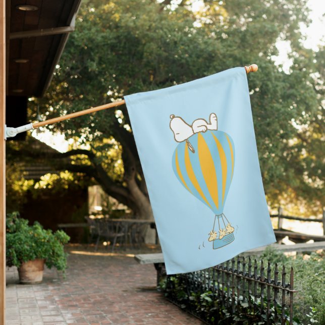 Peanuts | Snoopy & Woodstock Hot Air Balloon House Flag (In SItu)