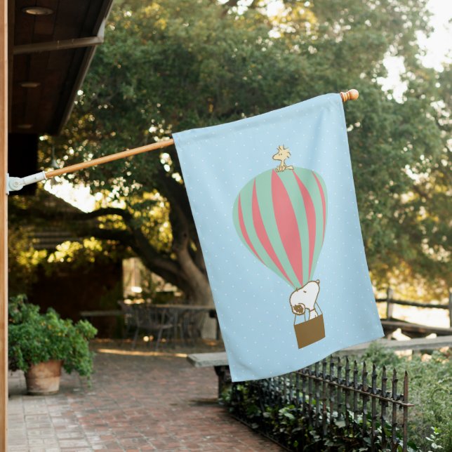 Peanuts | Snoopy & Woodstock Hot Air Balloon House Flag (In SItu)