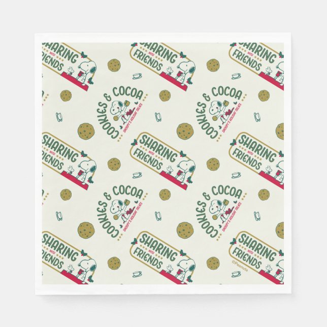 Peanuts | Snoopy & Woodstock Hot Cocoa Pattern Napkins (Front)