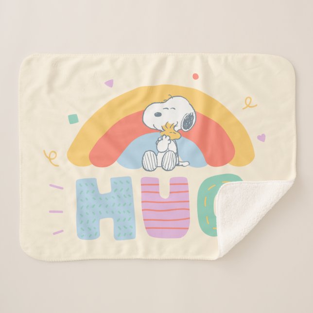Peanuts | Snoopy & Woodstock Hug Sherpa Blanket (Front (Horizontal))