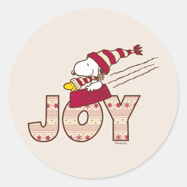Peanuts | Snoopy & Woodstock Joy Sled Ride Classic Round Sticker (Front)