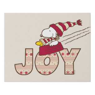 Peanuts Snoopy & Woodstock Joy Sled Ride Faux Canvas Print