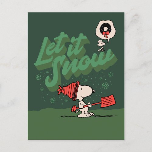 Peanuts  Snoopy  Woodstock Let It Snow Holiday Postcard