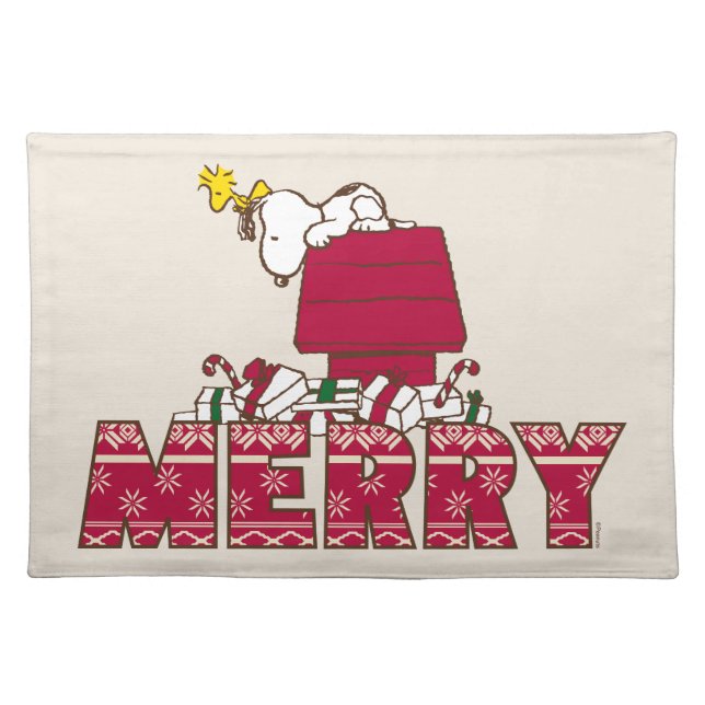 Peanuts | Snoopy & Woodstock Merry Ugly Sweater Cloth Placemat (Front)