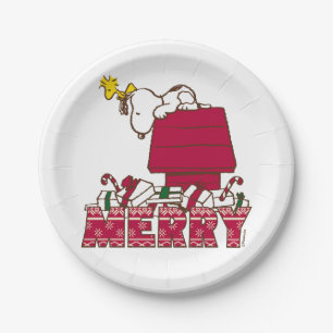 Peanuts   Snoopy & Woodstock Merry Ugly Sweater Paper Plates