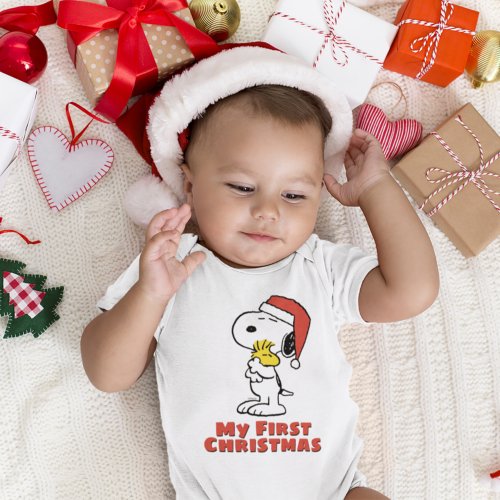 Peanuts  Snoopy  Woodstock _ My First Christmas Baby Bodysuit