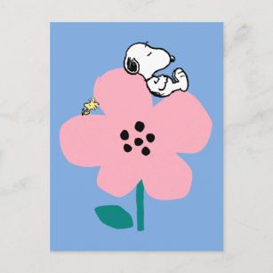 Peanuts   Snoopy & Woodstock Nap on Pink Flower Postcard