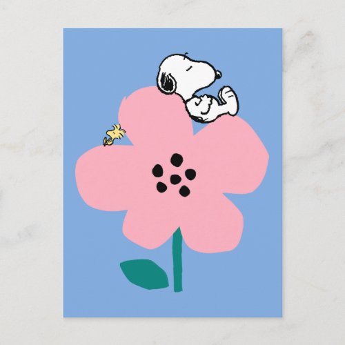 Peanuts  Snoopy  Woodstock Nap on Pink Flower Postcard