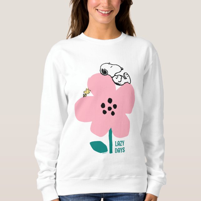 Peanuts | Snoopy & Woodstock Nap on Pink Flower Sweatshirt (Front)