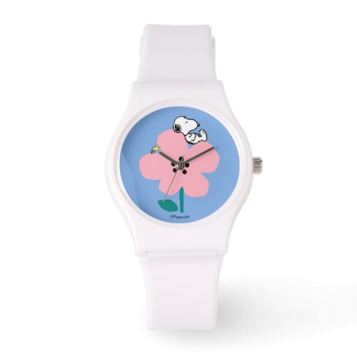 Peanuts  Snoopy  Woodstock Nap on Pink Flower Watch