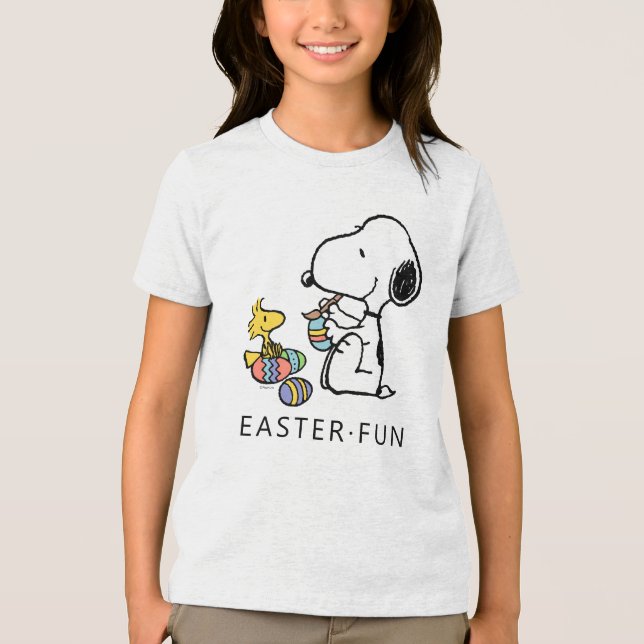 Peanuts | Snoopy & Woodstock Painting Eggs Tri-Blend Shirt (Front)