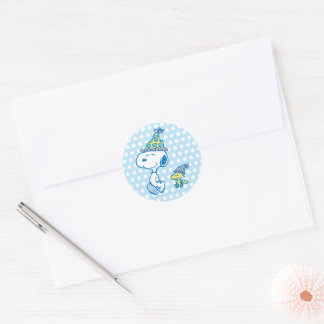 PEANUTS | Snoopy & Woodstock Party Polka Dots Classic Round Sticker