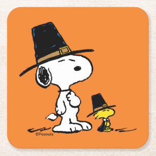 Peanuts Snoopy & Woodstock Pilgrim Square Paper Coaster