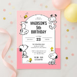 Peanuts Snoopy &amp; Woodstock Pink Birthday Invitation