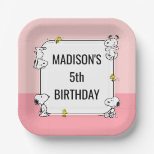 Peanuts Snoopy & Woodstock Pink Birthday Paper Plates