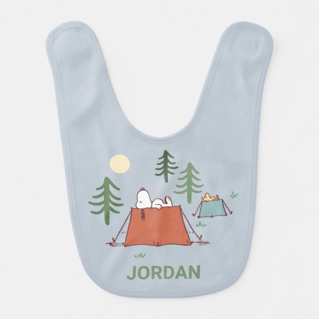 Peanuts | Snoopy & Woodstock Pitching Tents Baby Bib (Front)