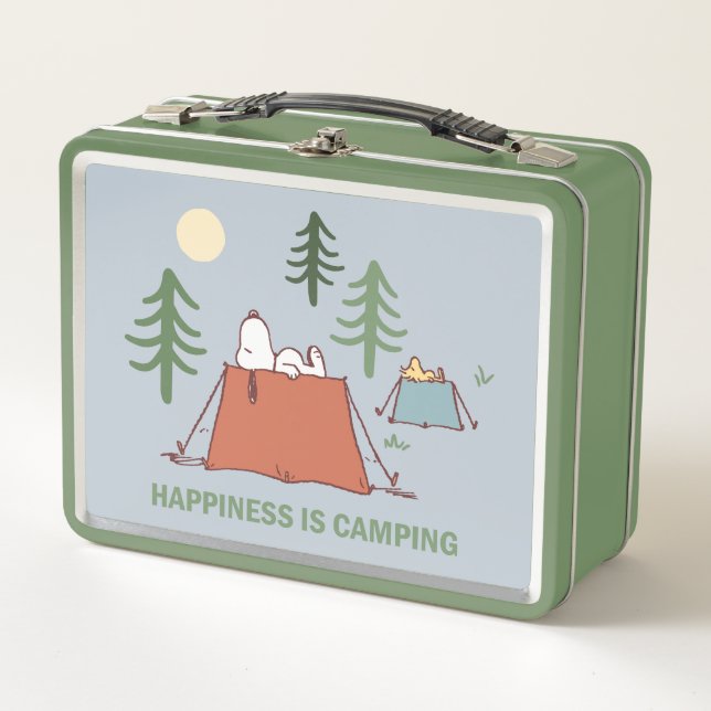 Peanuts | Snoopy & Woodstock Pitching Tents Metal Lunch Box (Front)