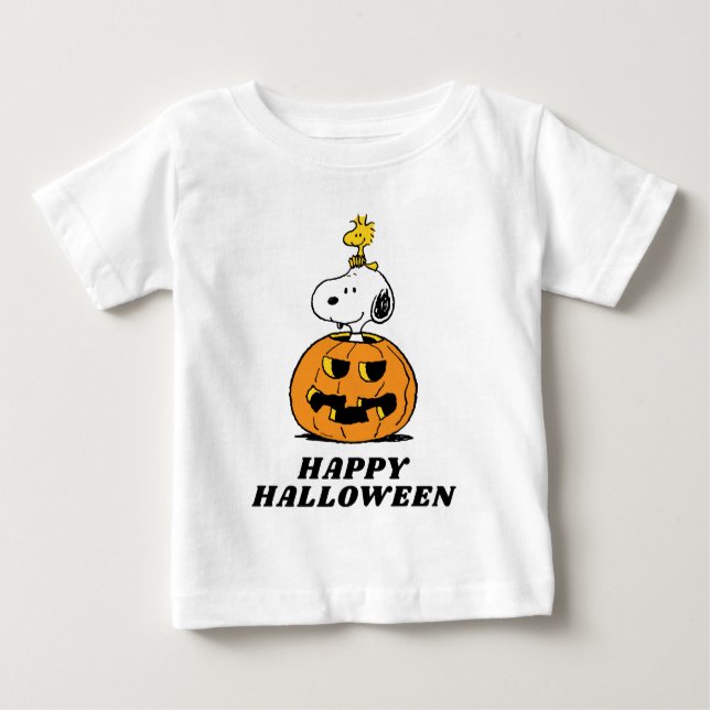 Peanuts | Snoopy & Woodstock Pop-up Pumpkin Baby T-Shirt (Front)