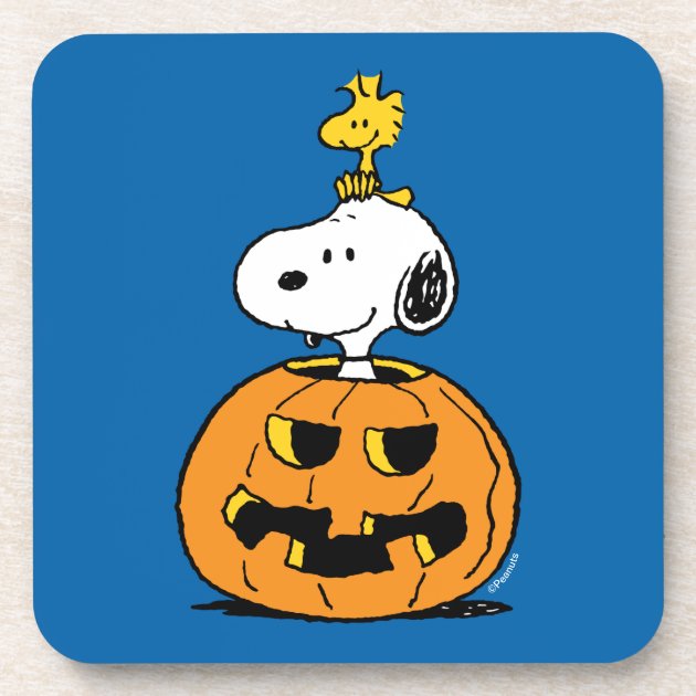 Peanuts | Snoopy & Woodstock Pop-up Pumpkin Beverage Coaster | Zazzle