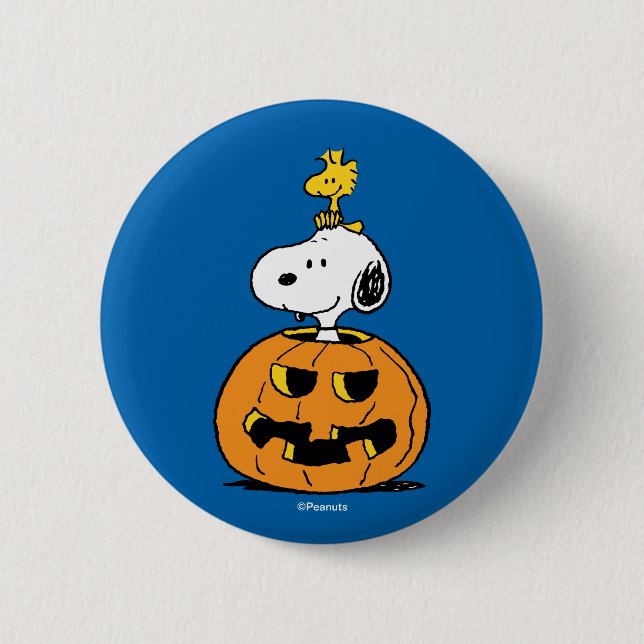 Peanuts | Snoopy & Woodstock Pop-up Pumpkin Button (Front)