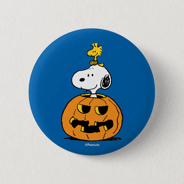 Peanuts Snoopy And Woodstock Pop Up Pumpkin Button Zazzle