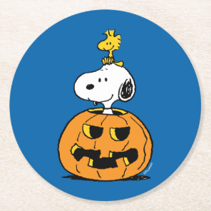 Peanuts | Snoopy & Woodstock Pop-up Pumpkin Round Paper Coaster